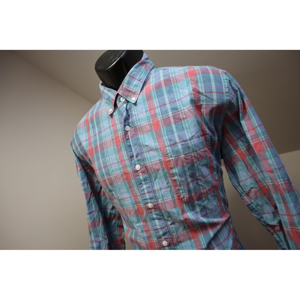 J.Crew Button Up Dress Shirt Mens Large Blue Multi Plaid Slim Fit Cotton EUC